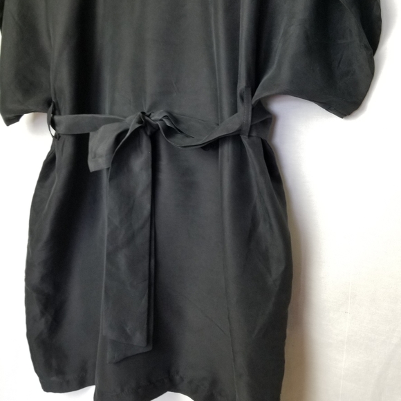 Piko 1988 Black Silk Short Dolman Sleeve Belted Mini Dress Size Medium - Picture 6 of 11